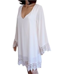 Sage Lace Trimmed Tunic Dress